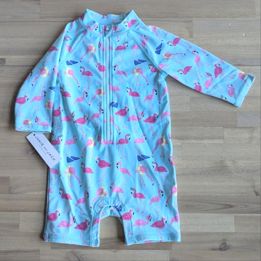 Janie & Jack Baby Recycled‎ Flamingo Rash Guard Swimsuit 18/24mo NWT!
